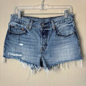 Levi's 501 High Rise Button Fly Distressed Frayed Hem Denim Shorts
